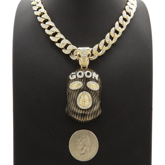 Hip Hop Iced Goon Mask Pendant with Cuban Chain - Picture 1 of 10